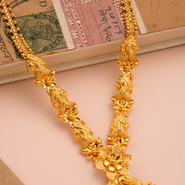 Peacock Design Raindrop Gold Necklace