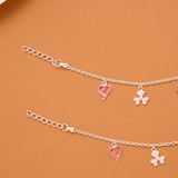 Clover and Heart Pink Enamel Silver Baby Anklets