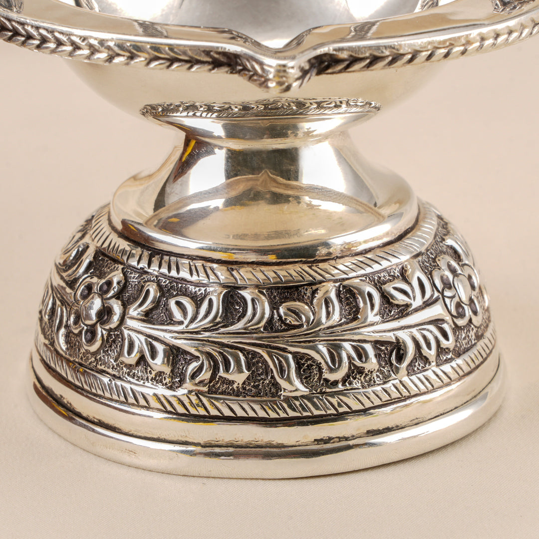 Temple Style Lakshmi Antique Silver Vilakku