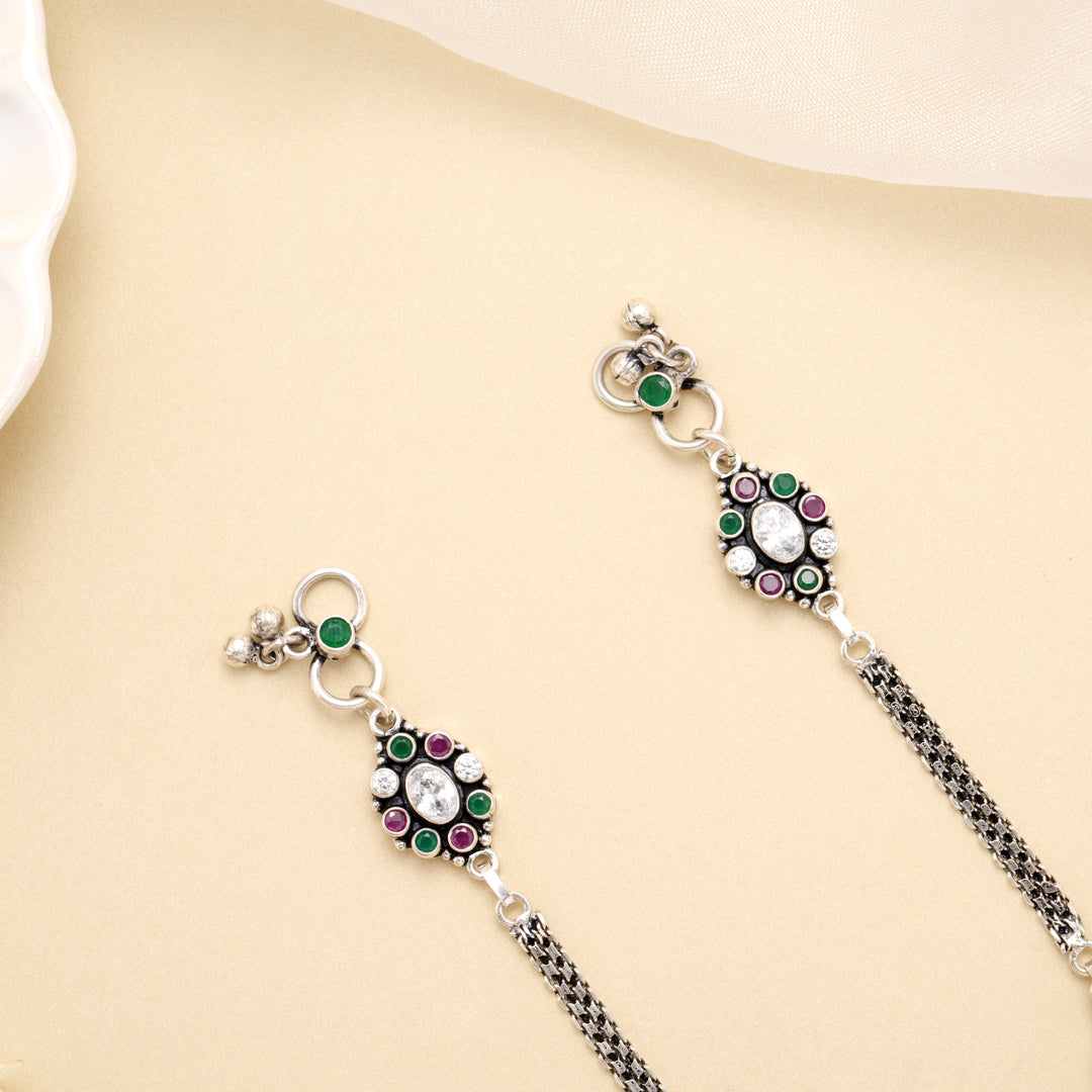 Emerald Ruby Oval Symphony Silver Anklet