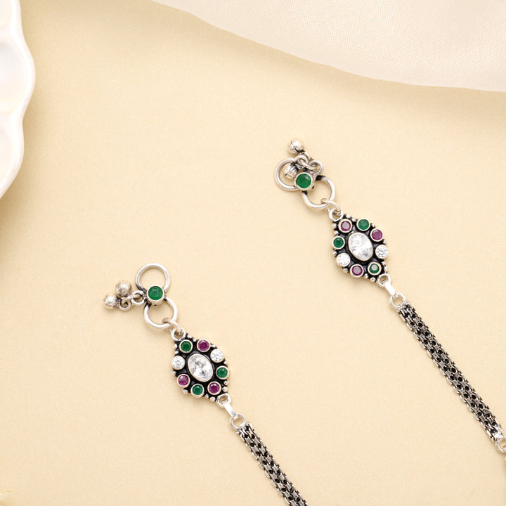Emerald Ruby Oval Symphony Silver Anklet