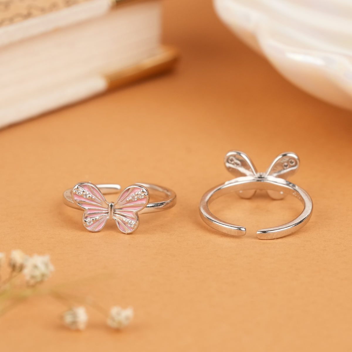Charming Pink Butterfly Silver Toe Ring