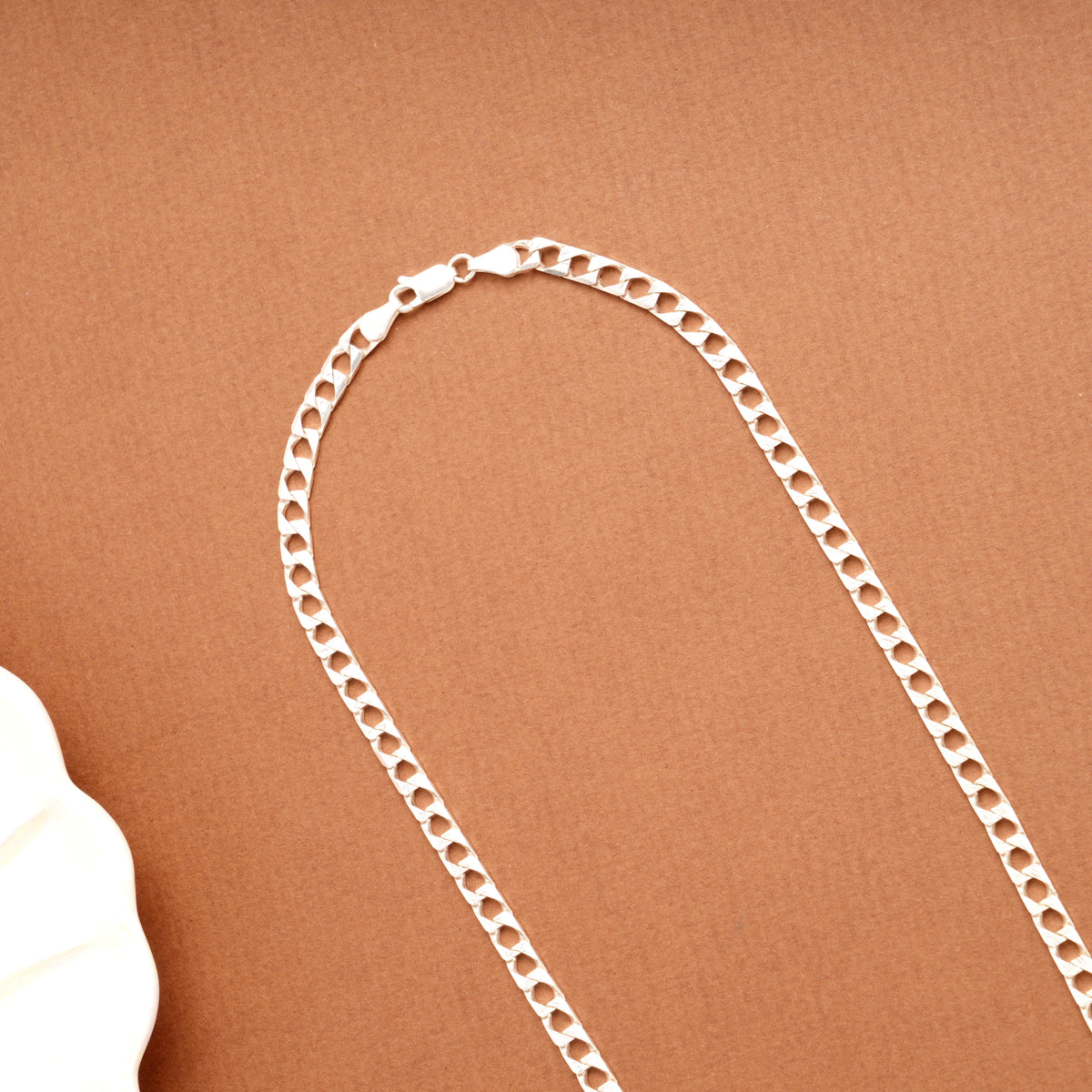 Classic Silver Flat Curb Link Men’s Chain
