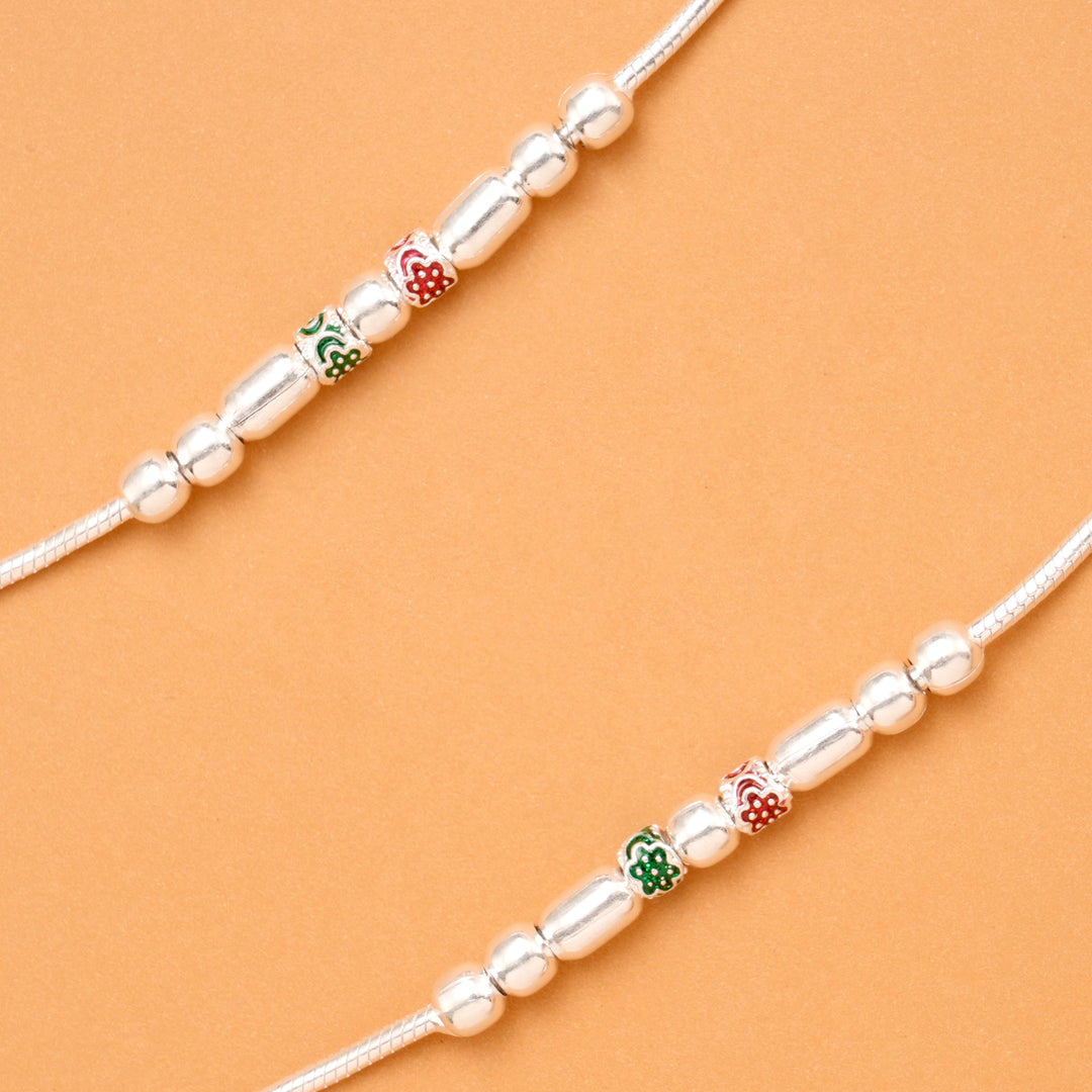 Traditional Floral Enamel Silver Kolusu