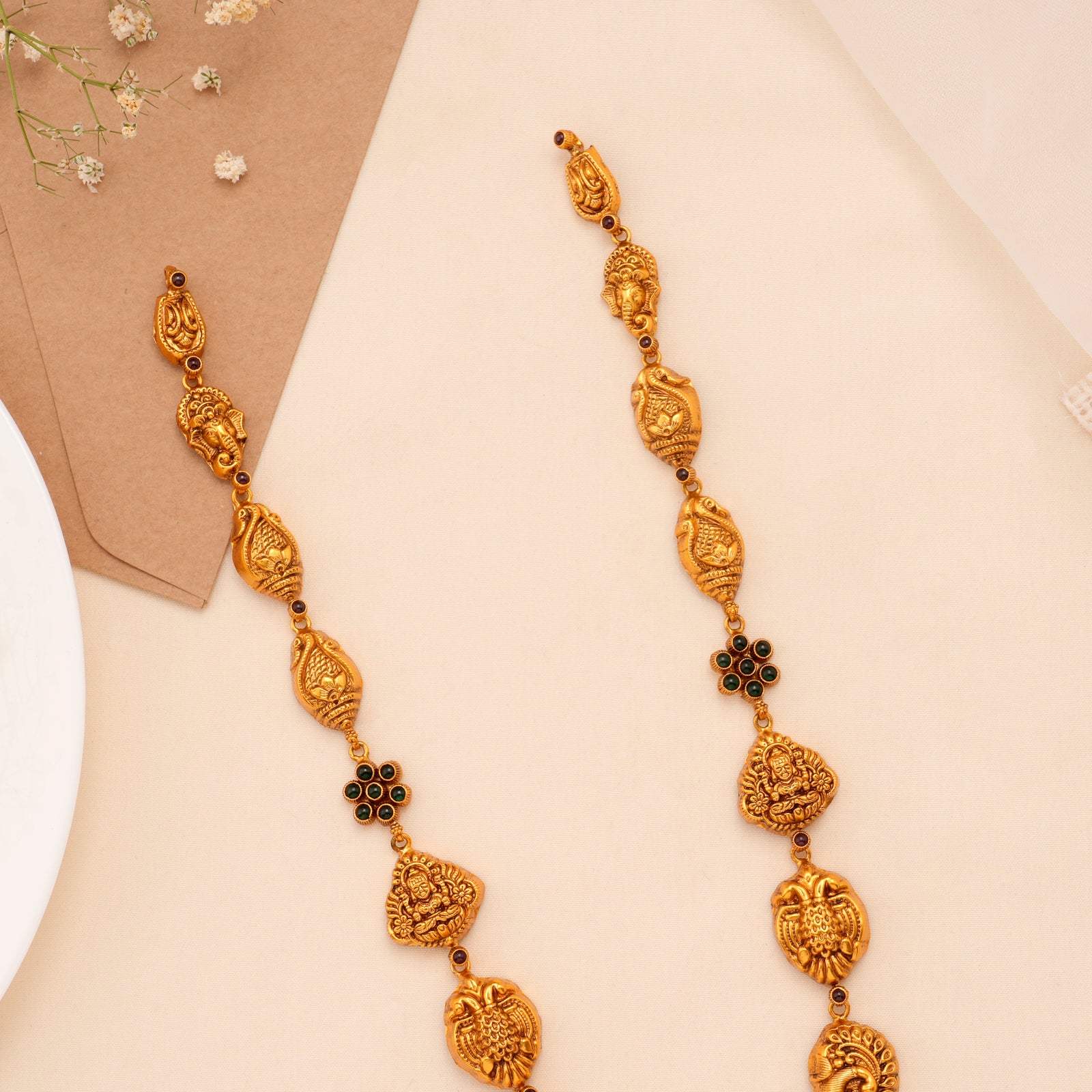 Lakshmi Vinayagar Peacock Design Golden Haram