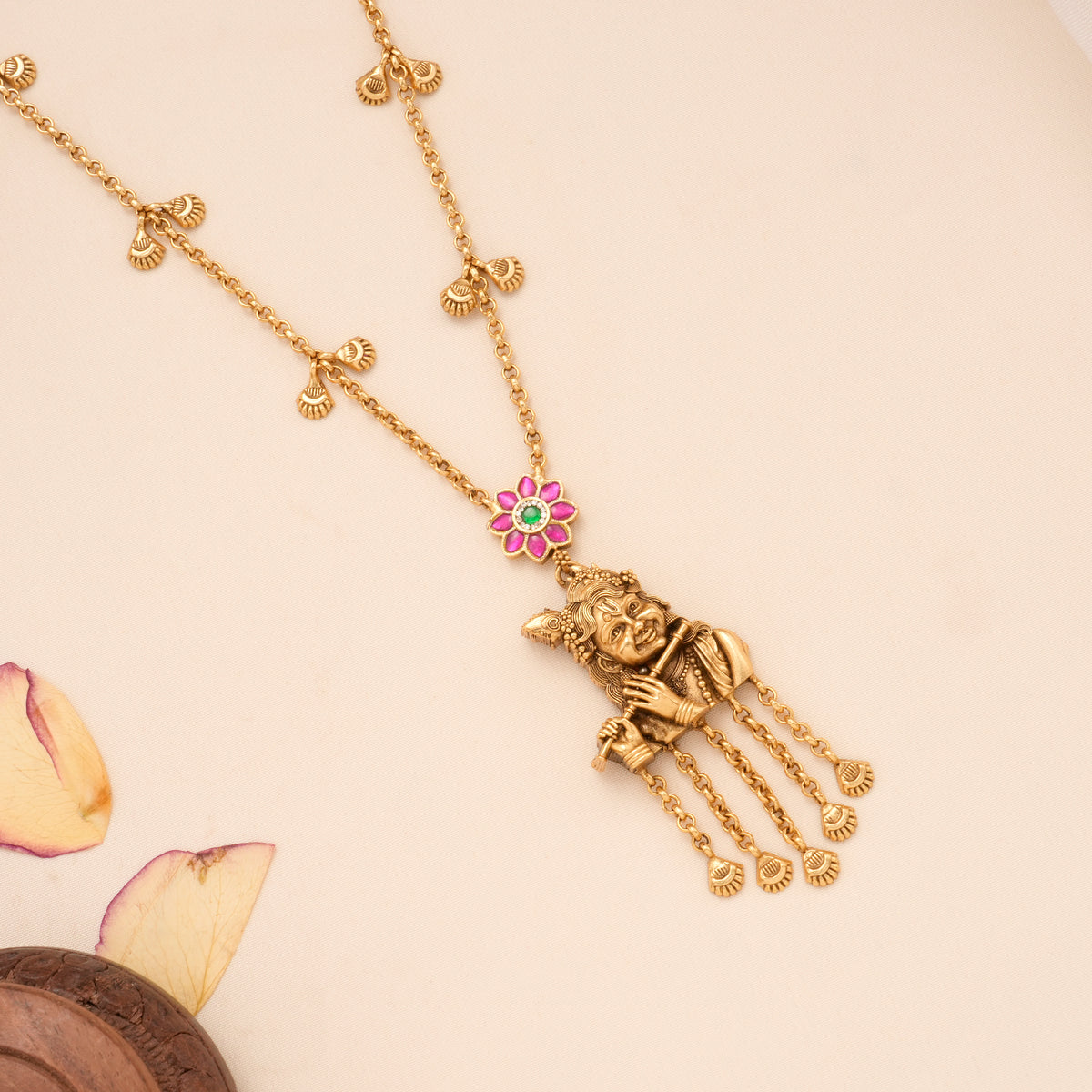 Lord Krishna Pendant with Golden Drops Necklace Set