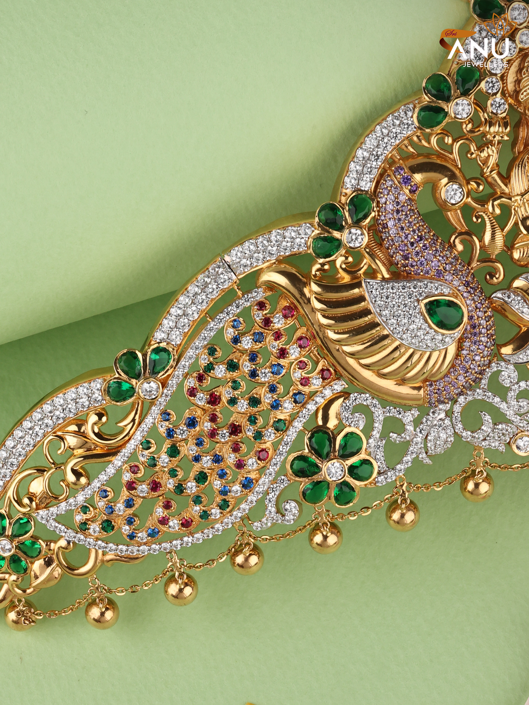 Goddess Lakshmi and Peacock Gold Ottiyanam