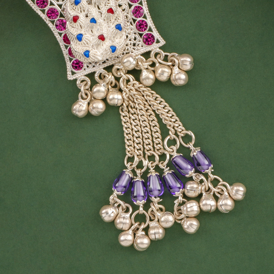 Peacock Glow Silver Keychain