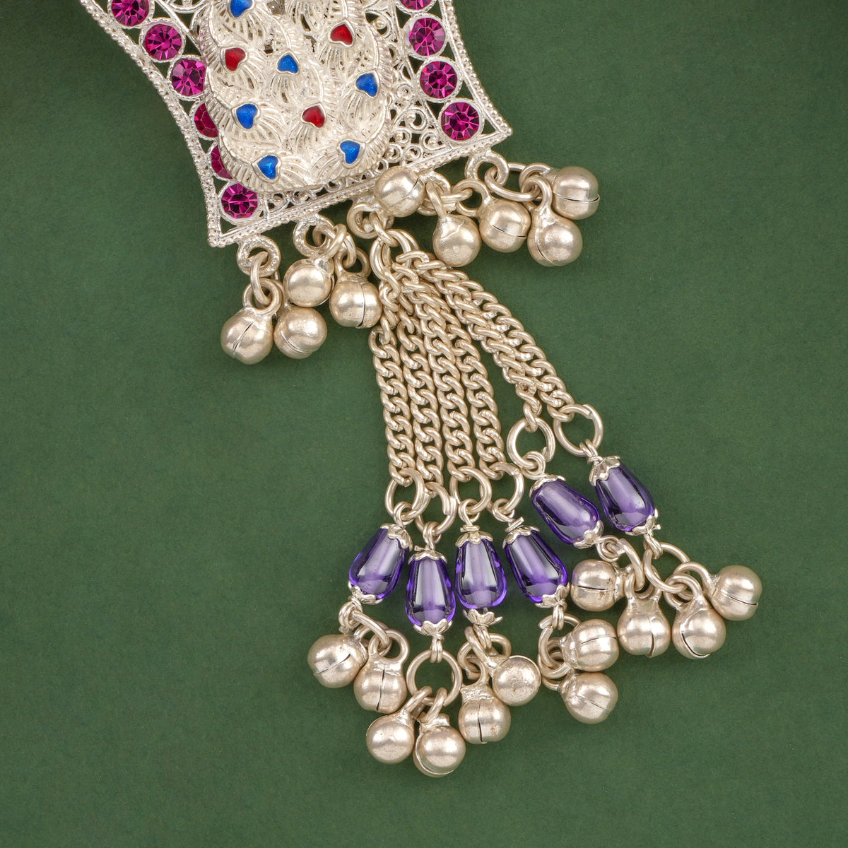 Peacock Glow Silver Keychain