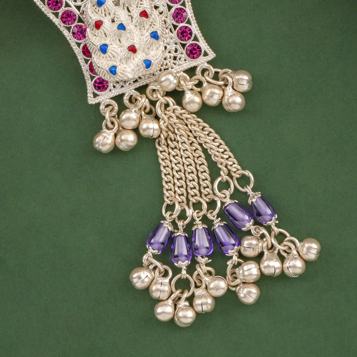 Peacock Glow Silver Keychain