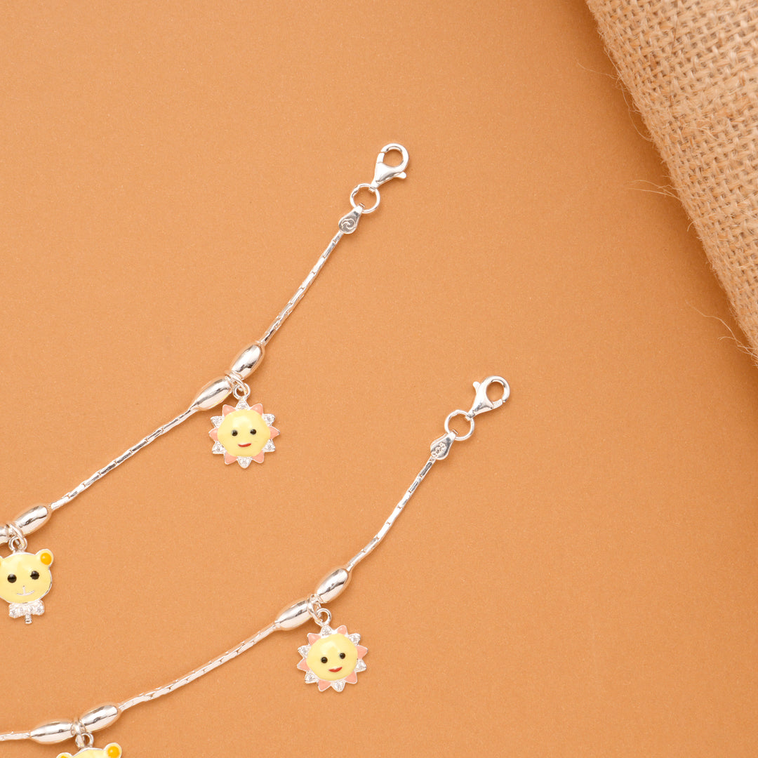 Smiley Sun Charm Baby Silver Anklet