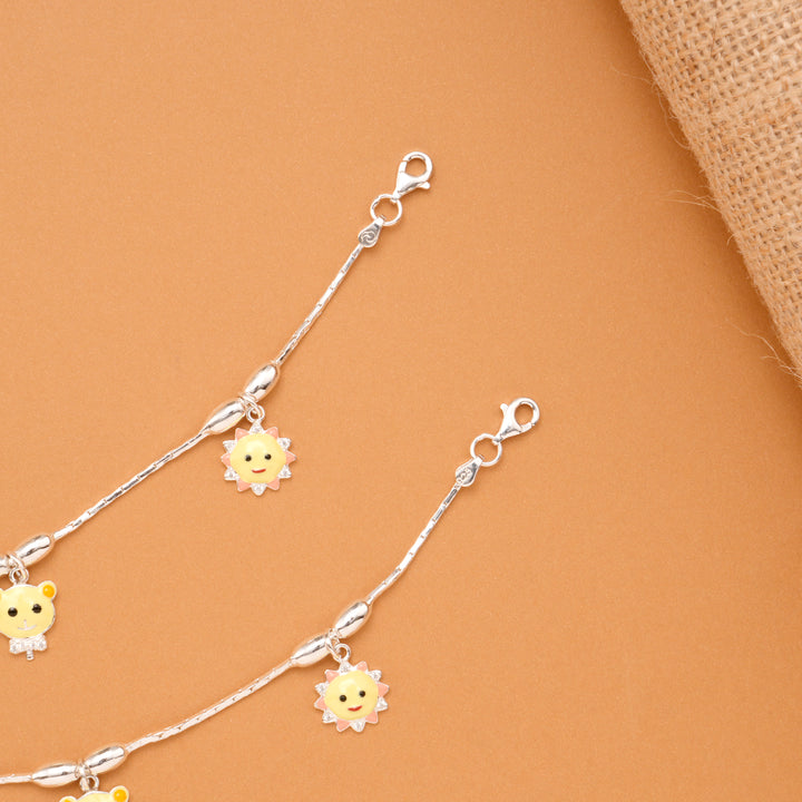 Smiley Sun Charm Baby Silver Anklet