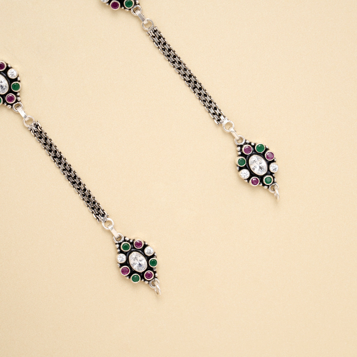 Emerald Ruby Oval Symphony Silver Anklet