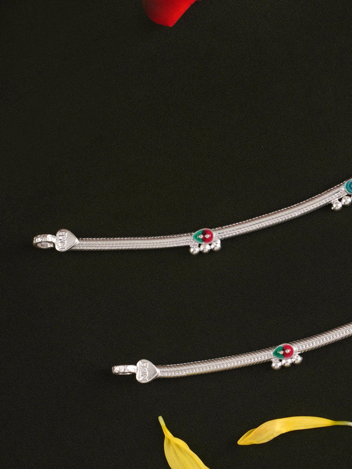 Trendy Women Enamel Silver Anklet