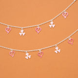 Clover and Heart Pink Enamel Silver Baby Anklets