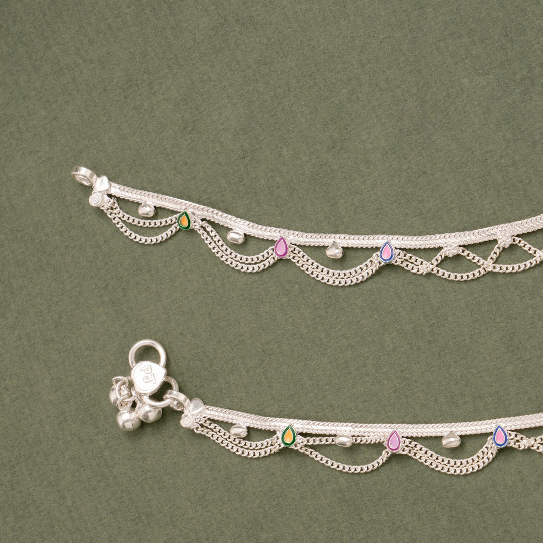 Multilayer Chain Silver Anklet