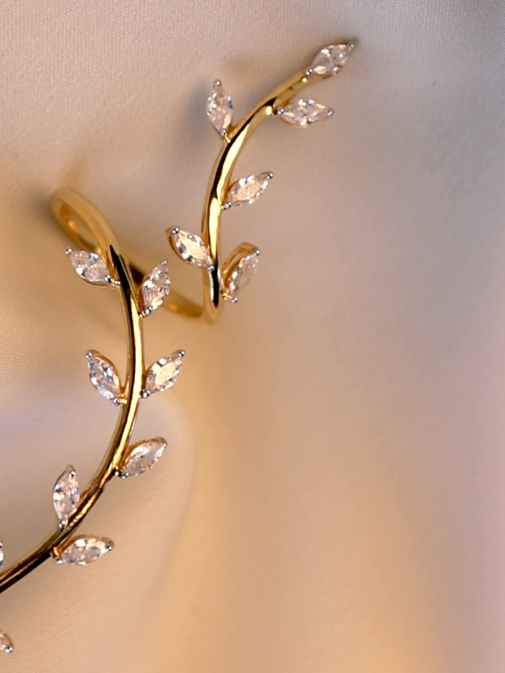 Leaf Vine Swarovski finger to wrist Ring