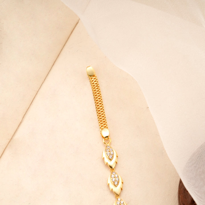 Classic Leaf White Stone Golden Bracelet