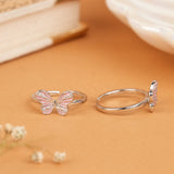 Charming Pink Butterfly Silver Toe Ring