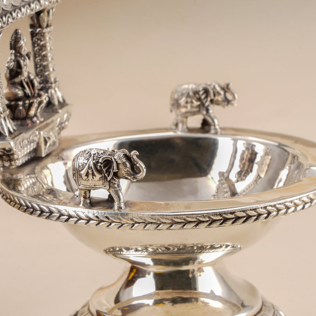 Temple Style Lakshmi Antique Silver Vilakku