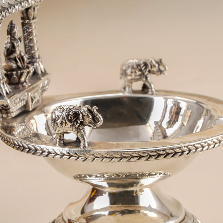 Temple Style Lakshmi Antique Silver Vilakku