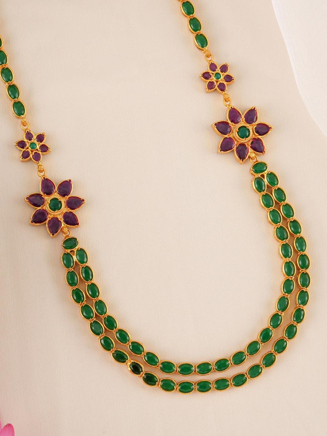 Dual Side Ruby and Emerald Stone Necklace