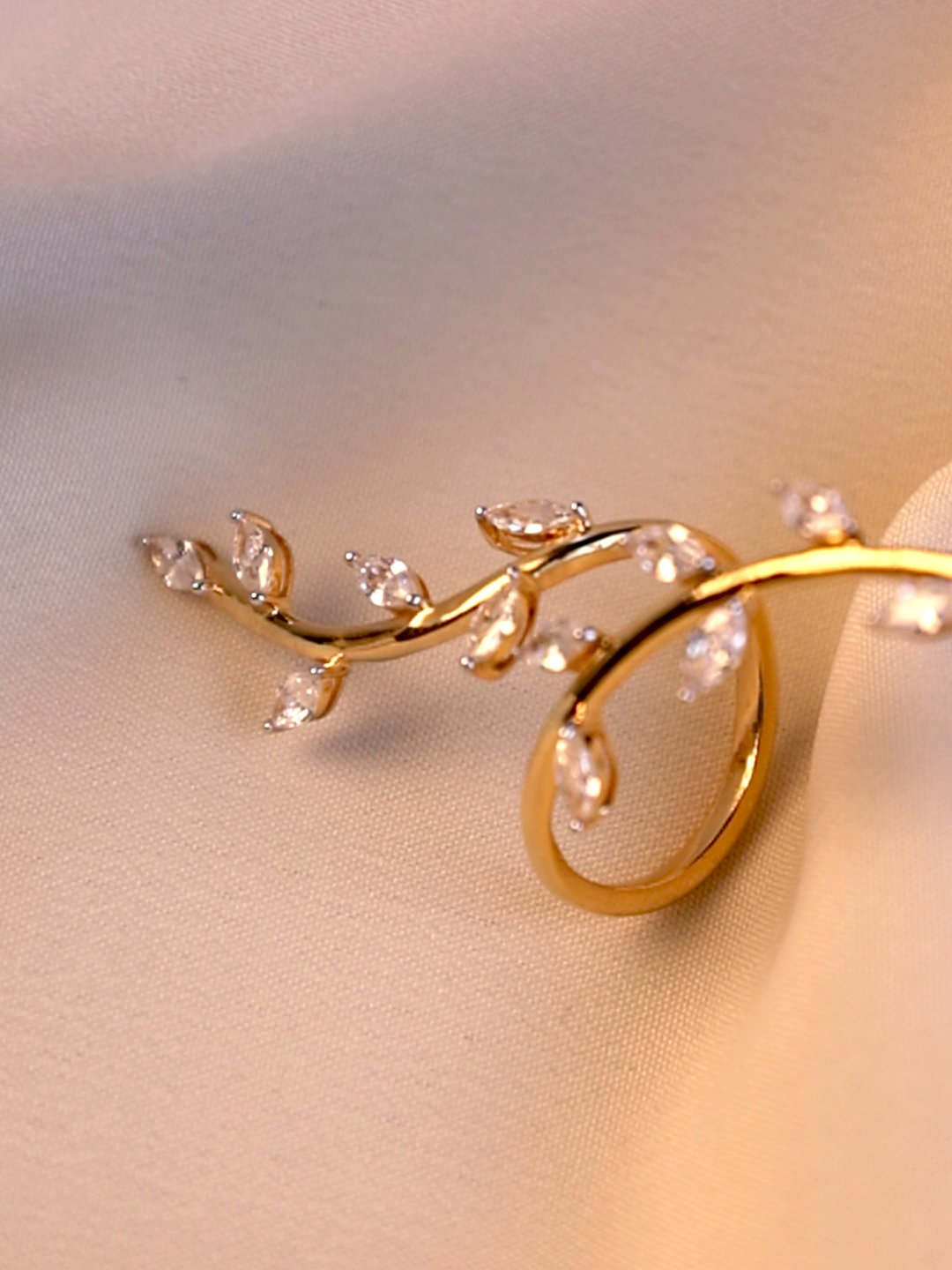 Leaf Vine Swarovski finger to wrist Ring
