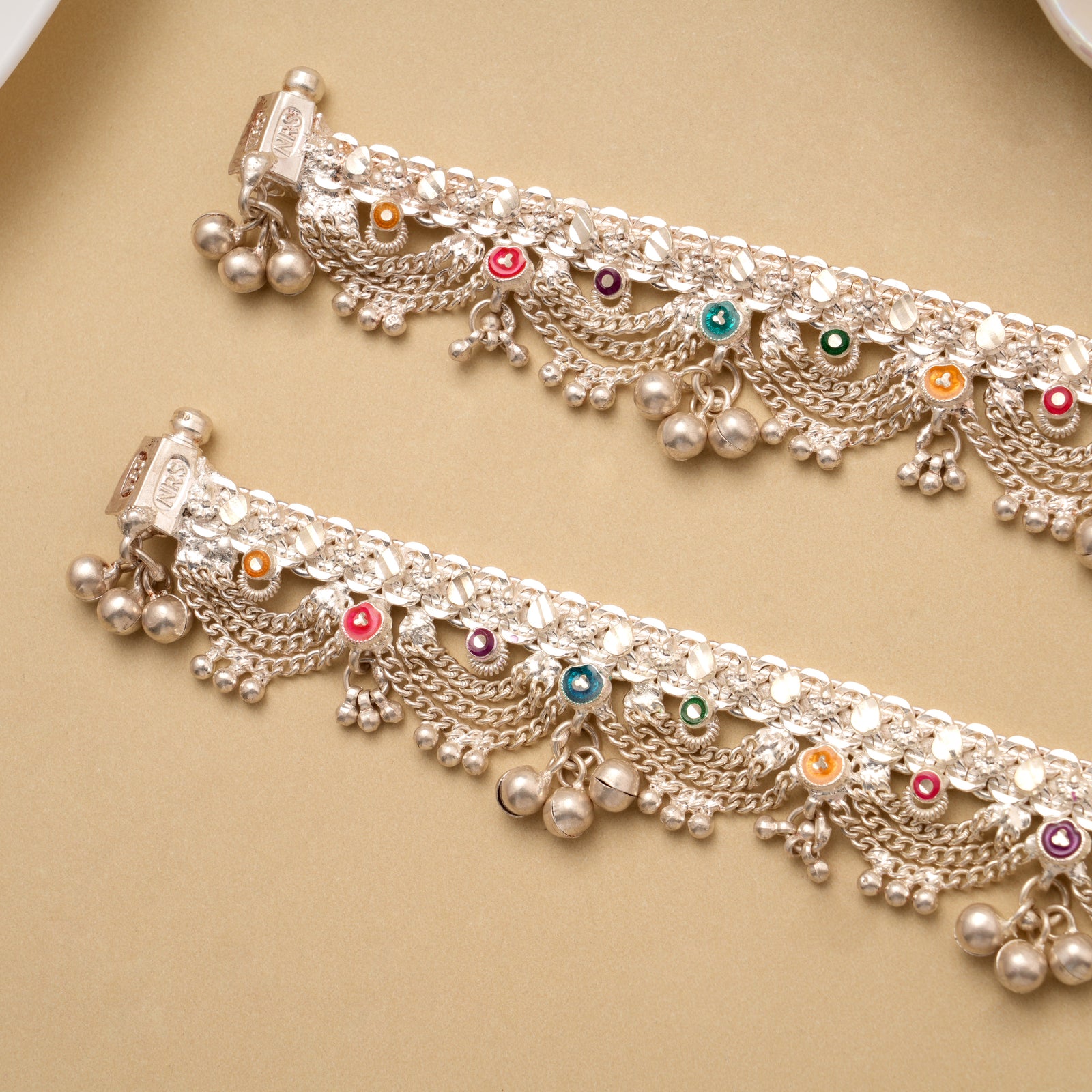 Bold Enamel Chain Drops Silver Anklet