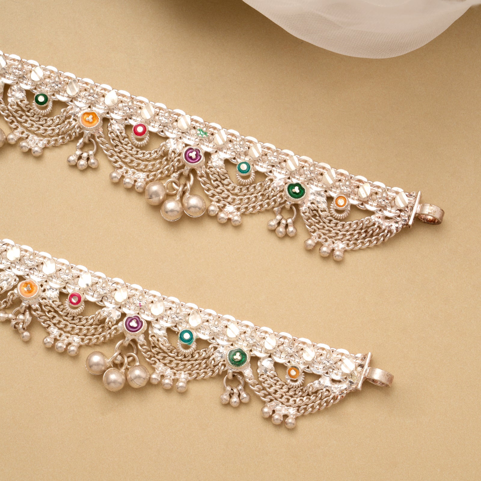 Bold Enamel Chain Drops Silver Anklet