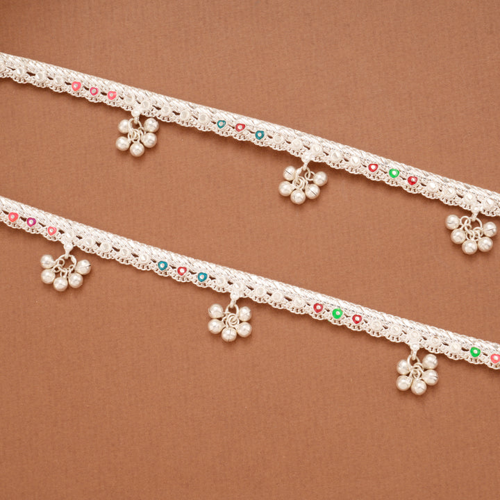 Elegant Heart Colourful Enamel Silver Anklets