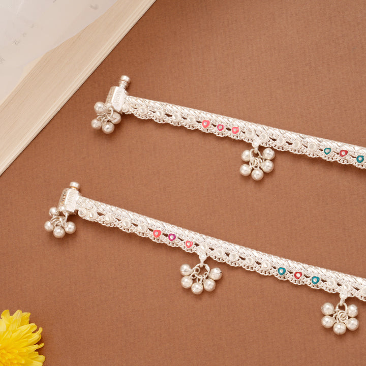 Elegant Heart Colourful Enamel Silver Anklets