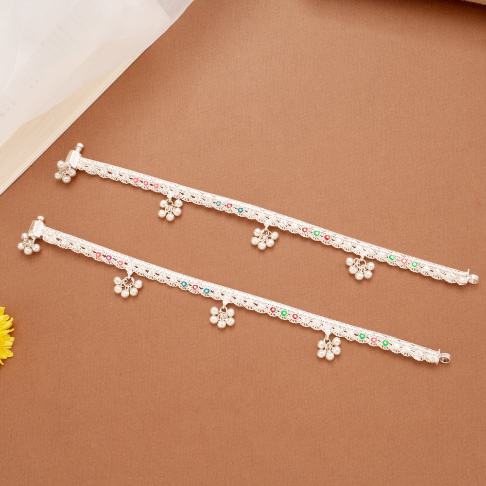 Elegant Heart Colourful Enamel Silver Anklets