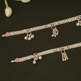 Delicate Enamel Heart Design Silver Anklets