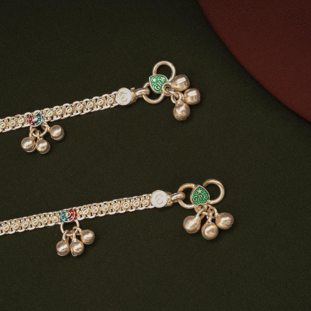Delicate Enamel Heart Design Silver Anklets