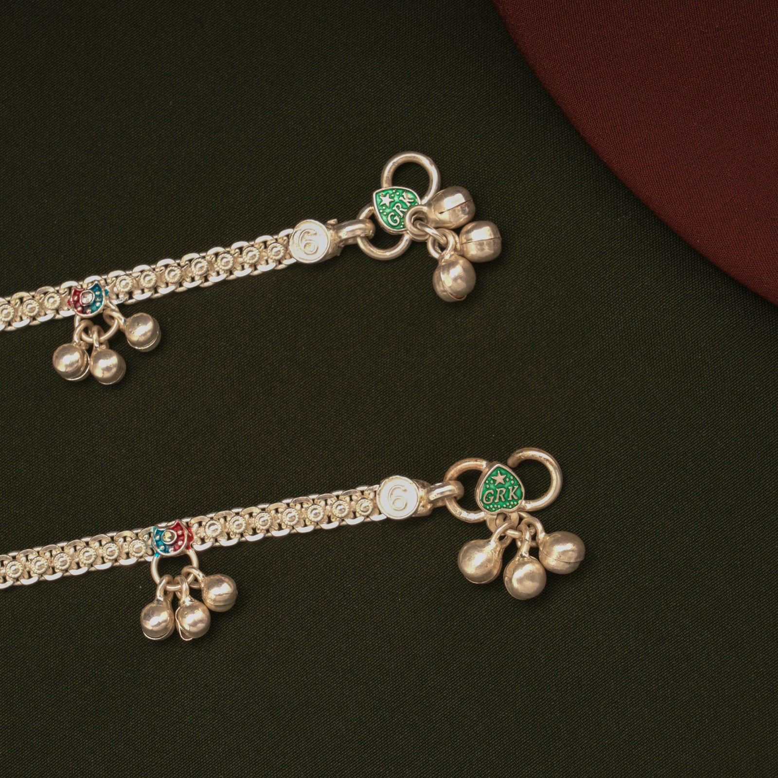 Delicate Enamel Heart Design Silver Anklets