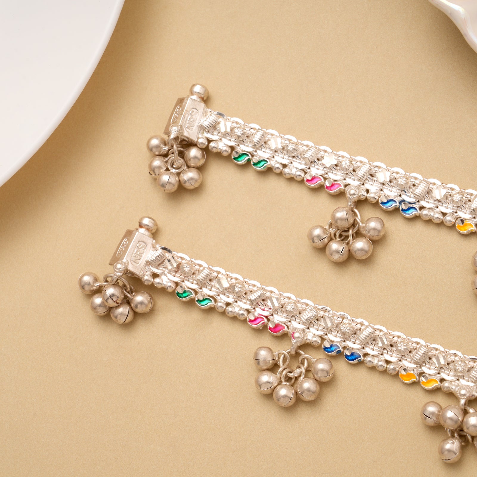 Leaf Enamel Pattern Silver Baby Anklet