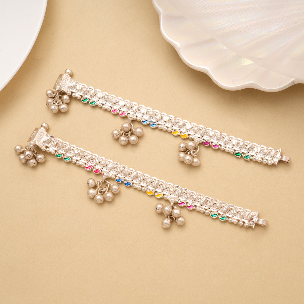 Leaf Enamel Pattern Silver Baby Anklet