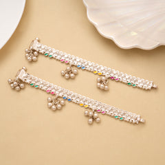 Leaf Enamel Pattern Silver Baby Anklet