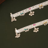 Colourful Floral Enamel Design Silver Anklets