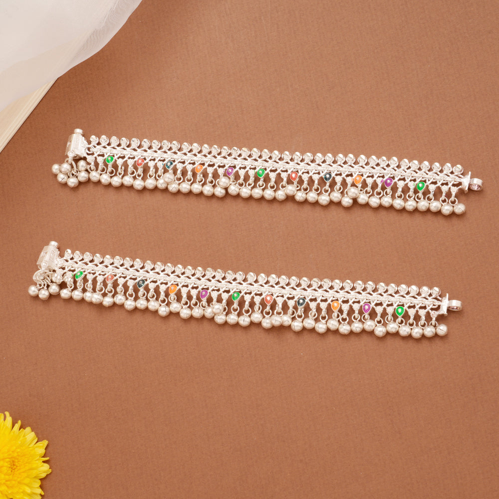 Minimal Teardrop Enamel Salangai Silver Anklets