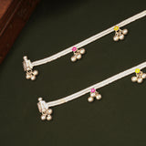 Dual Colour Enamel Floral Silver Anklets