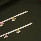 Dual Colour Enamel Floral Silver Anklets