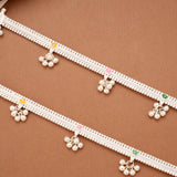 Tri Colour Floral Enamel Linear Beaded Silver Anklets