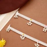 Tri Colour Floral Enamel Linear Beaded Silver Anklets
