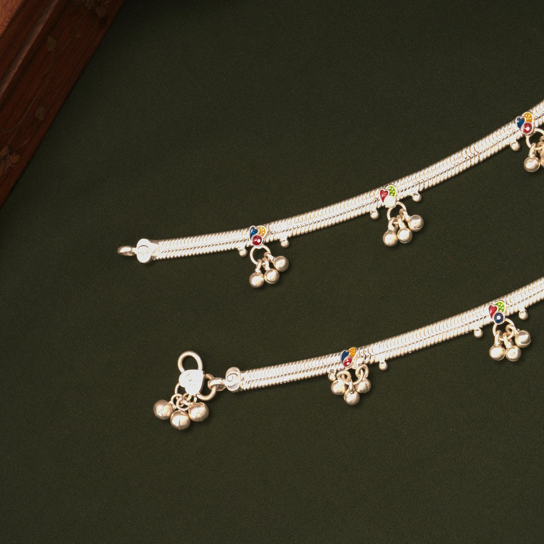 Multicolour Enamel Heart Shape Silver Anklets
