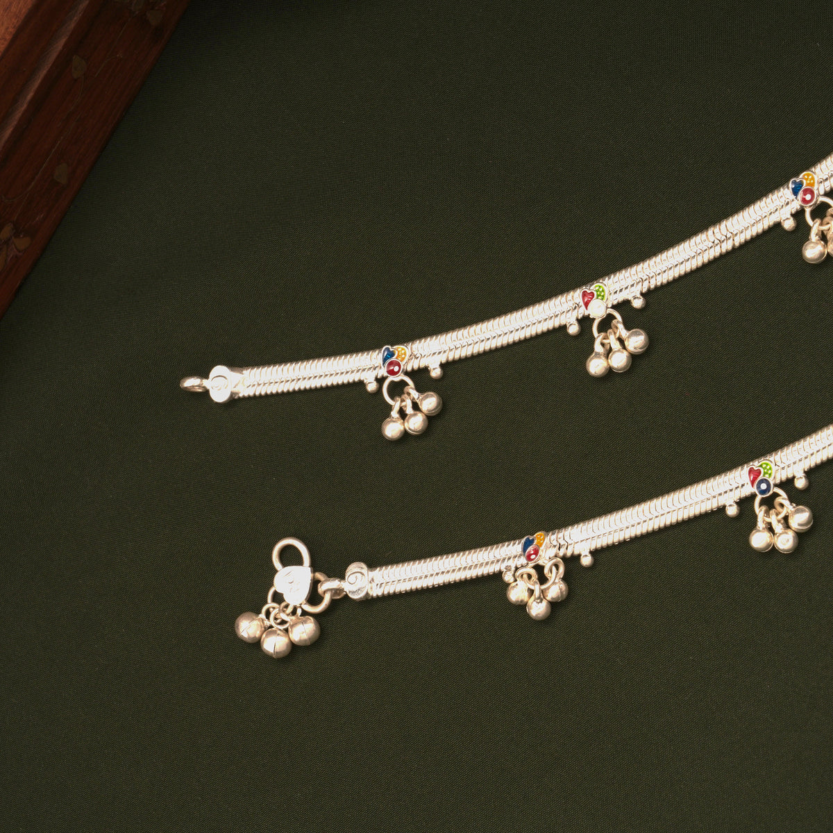 Multicolour Enamel Heart Shape Silver Anklets