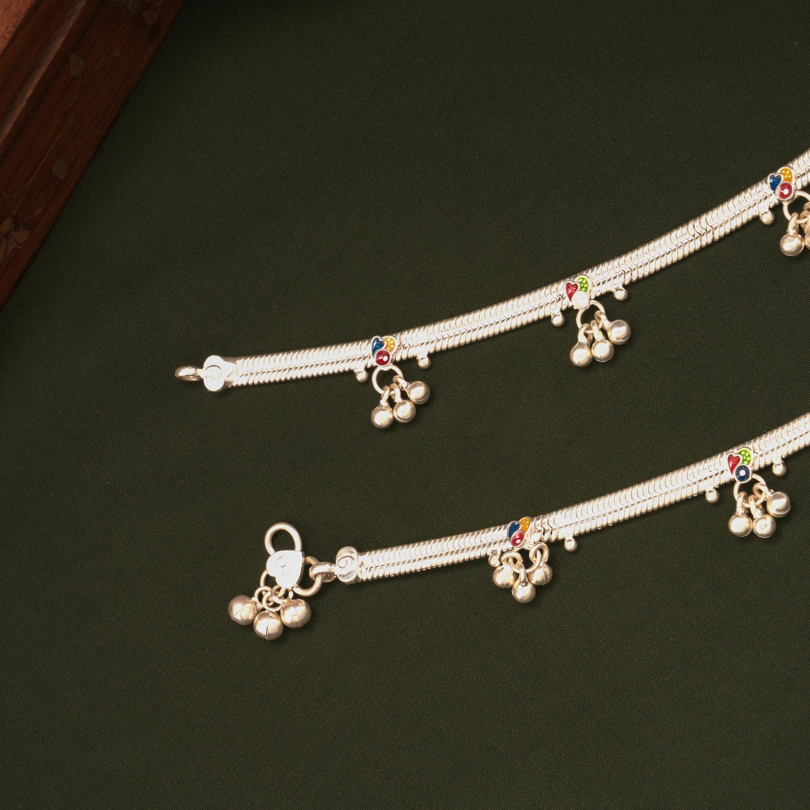 Multicolour Enamel Heart Shape Silver Anklets