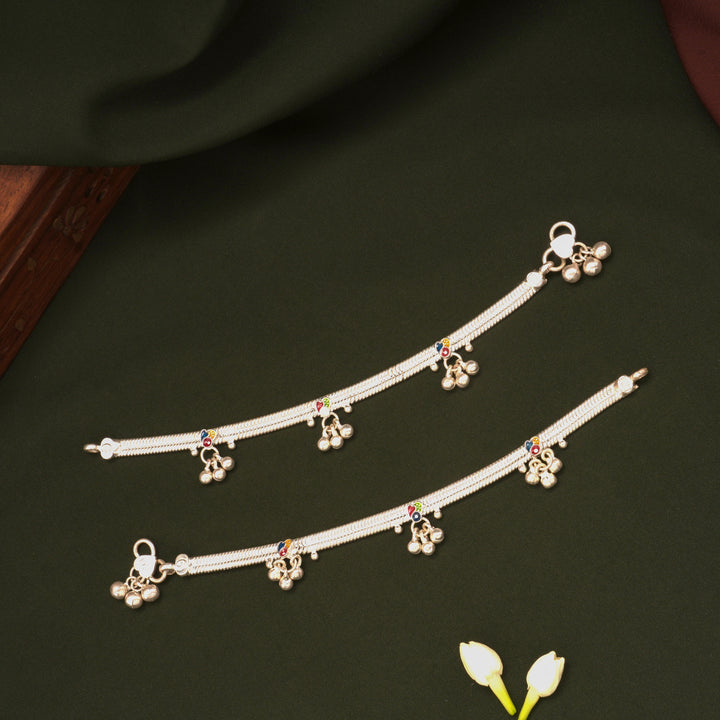 Multicolour Enamel Heart Shape Silver Anklets
