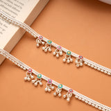 Colourful Enamel Floral Bell Drops Silver Anklets