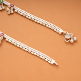 Colourful Enamel Floral Bell Drops Silver Anklets